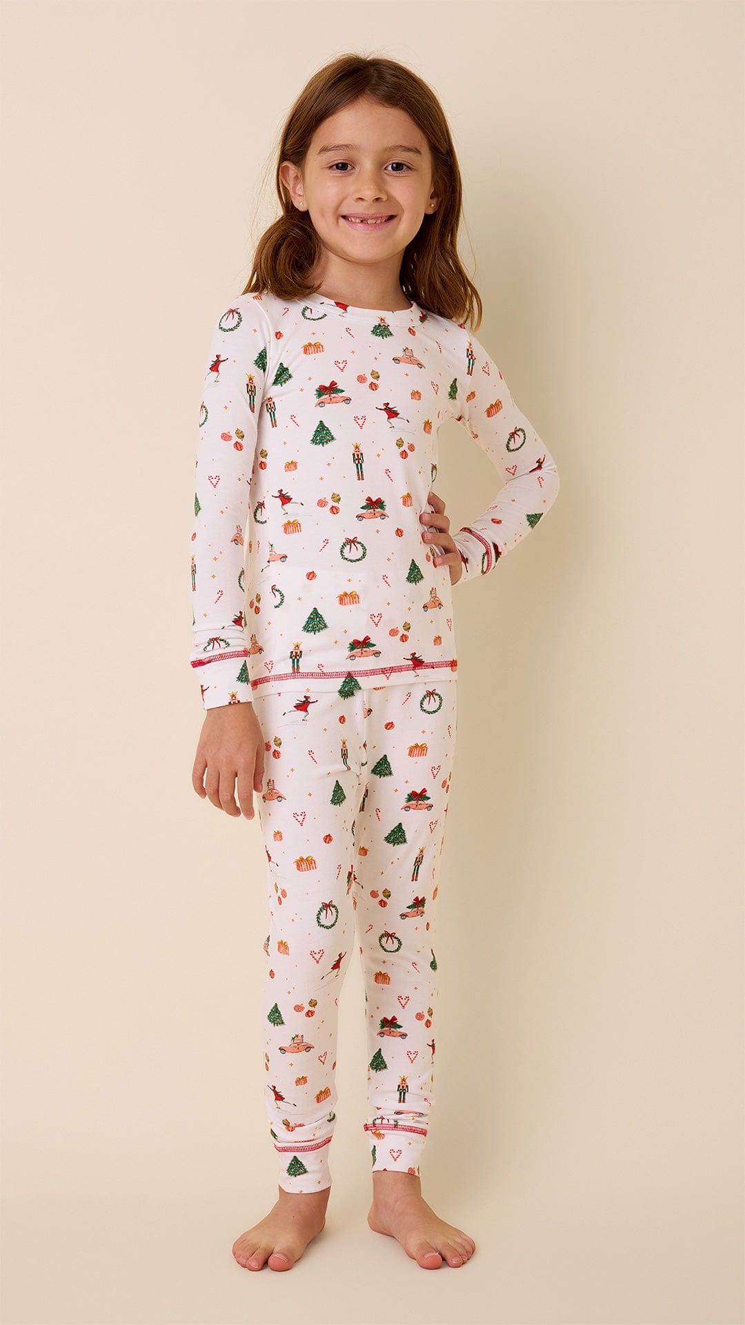 A Very Vintage Christmas Pima Knit Kids Pajama - White